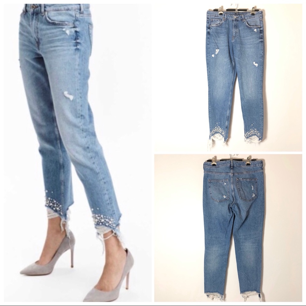 H&M Girlfriend Fit Pearled Hem Jeans